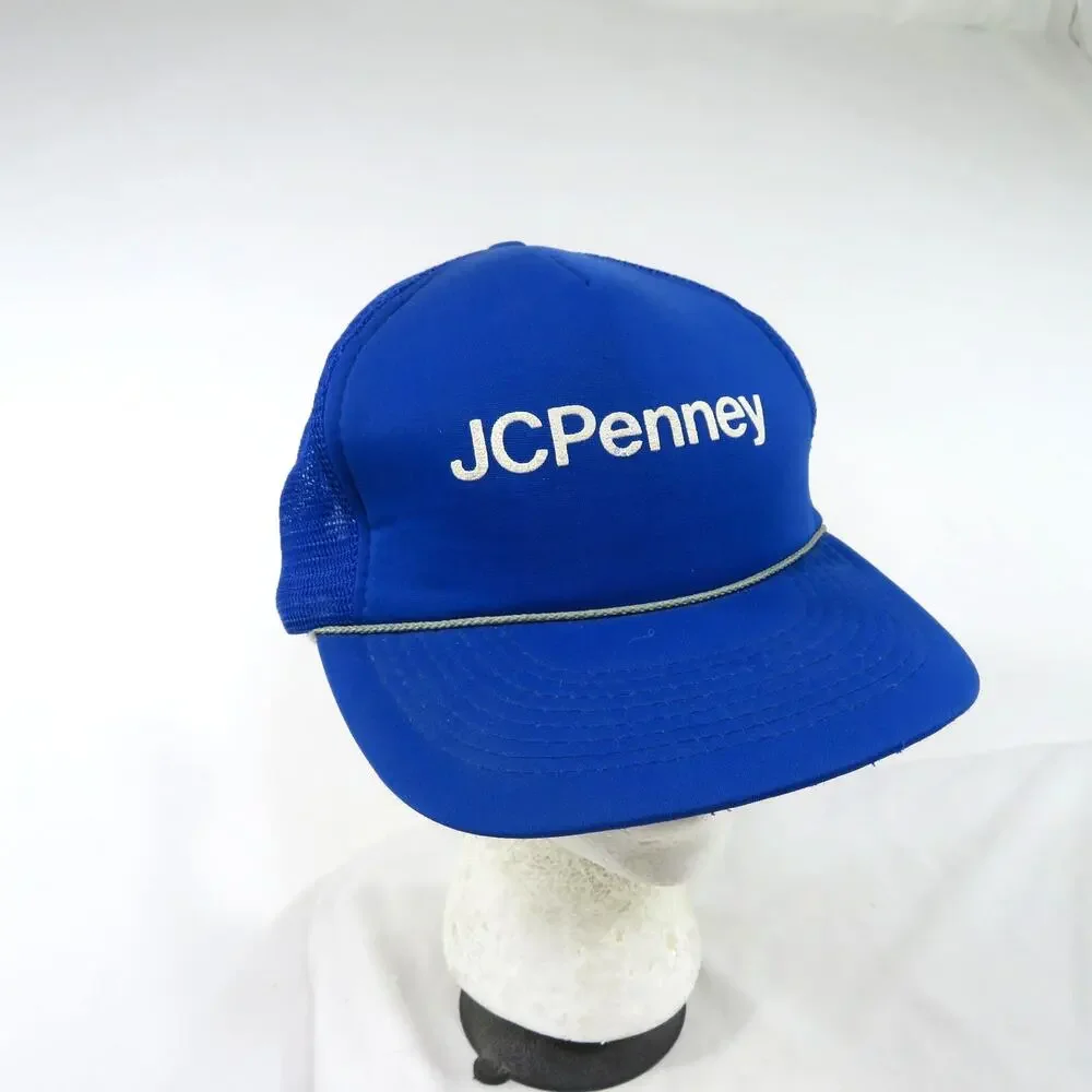 JC Penney Rope Hat Trucker Style Blue White Mesh One Size Snapback 1980s